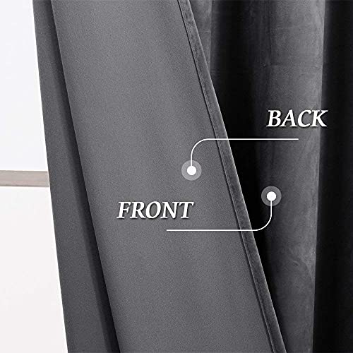 Image of RYB HOME Grey Velvet Curtains 96 inches - Soft Blackout Curtains for Living Room, Energy Saving Window Drapes Darkening Panels for Bedroom Studio Library, 52 x 96 inches Long, 1 Pair | Thermal Insulated, Privacy, Sunlight UV Heat Blocking, Luxurious Decor, Dining Room Nursery, Rod Pocket, W52 x L96, 2 Panels
