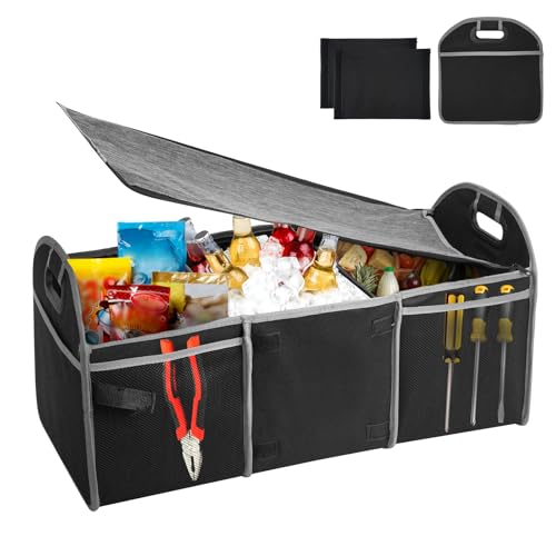 HMIEPRS Organizador Maletero Coche, Organizador de Coche Plegable Impermeable con Tapa, Accesorios Coche Bolsa de Maletero Almacenamiento Plegable para SUV Camión Todo Vehículo, Negro