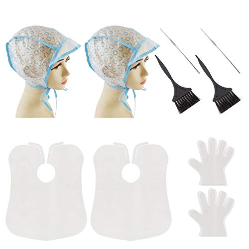 2 Sets Hair Highlight Kit DIY Coloring Tool Kit, Hair Tinting Dye Brush Shower Cap and Gloves Hair Dyeing Tools