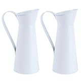 MERRYHAPY Dried Flower Vase - White Metal Pitcher Vase for Home D Cor Galvanized Flower Container Vintage Style 10 Inch Tall Metal for Flowers