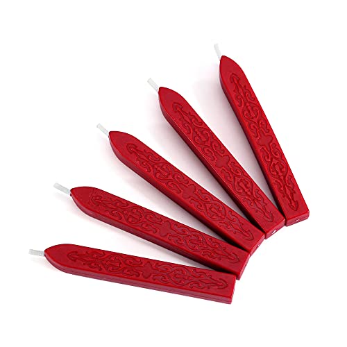 Yoption 5Pcs Sealing Wax Sticks, Vintage Totem Fire Manuscript Bright Red Wax Seal Sticks With Wicks, Sealing Wax For Wax Seal Stamp #TOP1