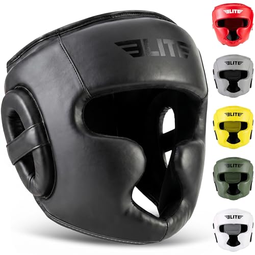 Elite Sports Boxing Headgear Men, Boxing Head Guard Sparring Gear, MMA Headgear Kickboxing Muay Thai Training Helmet, Protective Fighting Gear, Adjustable Face Protection (Black)