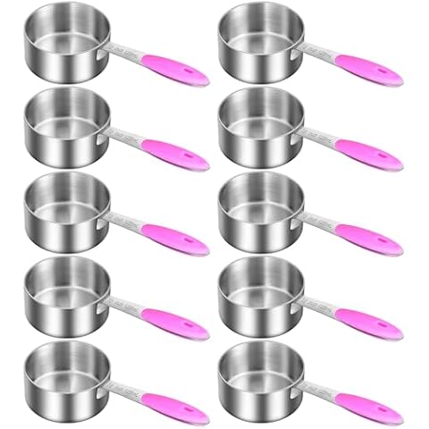 Nitial 10 Pieces Measuring Cup Bulk Stainless Steel Measuring Scoop Small Coffee Scoop Measuring Cup with Silicone Handle Kitchen Gadgets for Cooking(Pink, 1/2 Cup) Cover