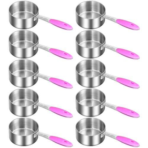 Nitial 10 Pieces 1/2 Cup Measuring Cup Bulk Stainless Steel Measuring Scoop Small Coffee Scoop with Silicone Handle Kitchen Gadgets for Cooking(Pink)