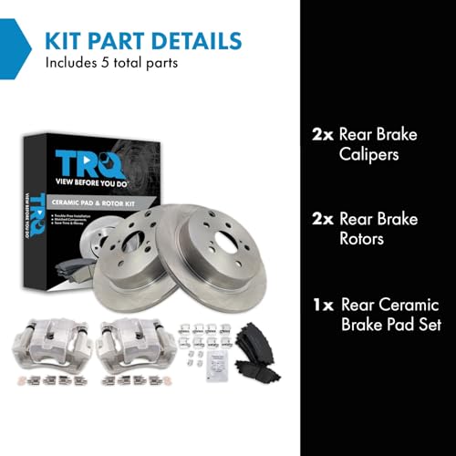 Image of TRQ Rear Brake Pad and Rotor Set Ceramic Solid Rotors Calipers | For 2012-2017 Toyota Prius V