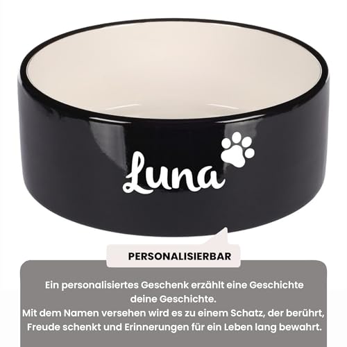 Hundenapf personalisiert aus Keramik L 1700ml Schwarz – rutschfest, leicht & hygienisch – Futter- & Wassernapf mit Namen für kleine Hunde & Katzen