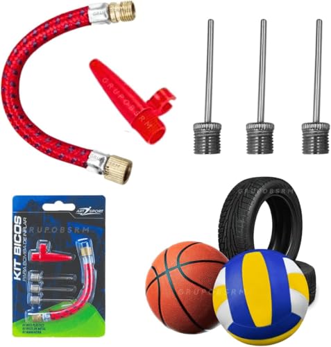 Kit Completo Bicos para Bomba de Ar + Mangueira - 4 Pontas Universais para Pneus, Bola, Colchão e Infláveis