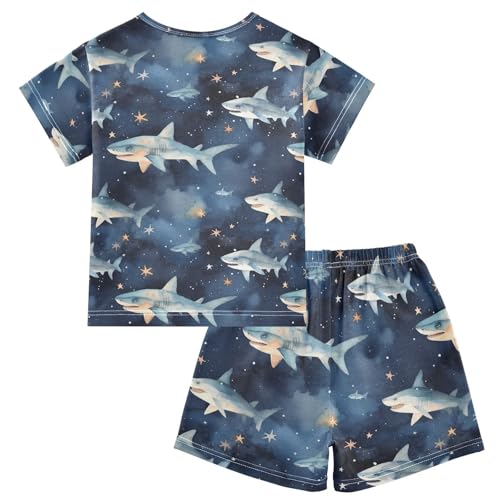 ALAZA Sharks Fishes Stars Pajama Set Short Sleeve Sleepwear Soft Lounge Nightwear2