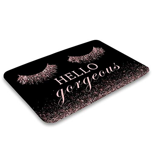 Hello Gorgeous Fußmatte für drinnen und draußen, glitzernde rosa Wimpern, rutschfeste...