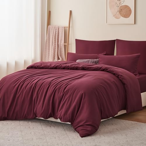 RUIKASI Bettwäsche 200x200 Rot 3teilig - Burgundy Mikrofaser Bettwäsche-Sets Oeko-TEX… – Ansicht 2