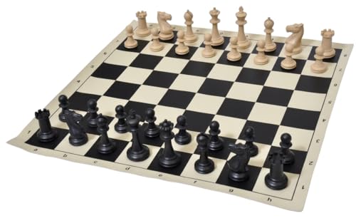 Image of PALM ROYAL HANDICRAFTS 17x17 inches Portable Travel Chess Set - Roll-Up Vinyl Board with Staunton Chessmen and Zippered Carrying Case - Perfect for Tournaments, Schools, and Outdoor Play.