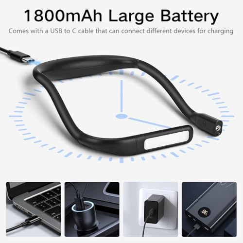 Image of ELEPHANTBOAT 3-Color Book Light for Night Reading, LED Book Bright Neck Hug Light, 270 Adjustable Neck Hanging, USB Rechargeable Travel Handcraft, 10 Hours Working Duration