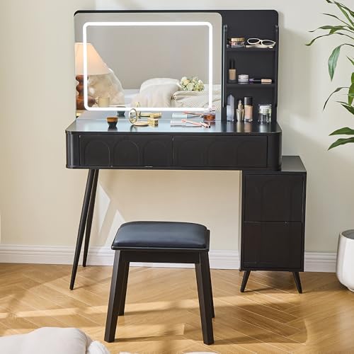 Tidyard Modern Makeup Vanity Desk with LED Lights & Mirror,