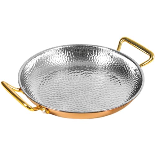 CHCWR Paellera española martillada a mano, antiadherente, con asas de doble remache para hogares o restaurantes, 18 cm, plata/oro rosa/32 cm