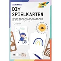 folia 2327 - DIY Spielkarten BLANKO, 36 Stück ca. 6,5 x 10 cm, Spielkarten-Set mit leeren Karten in Weiß, 2 Schablonen aus Kraftpappe und einer Vorlage, Kartenspiel zum selber gestalten