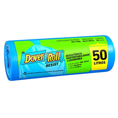 Saco para lixo Dover-Roll Resist!, 50 litros, azul, rolo com 30 sacos