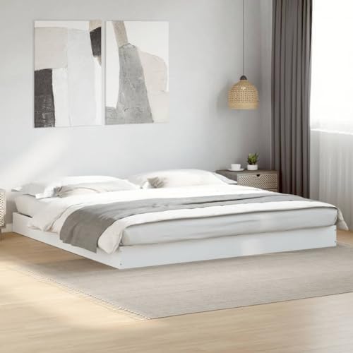 vidaXL Estructura de Cama Madera de ingeniería Blanca 200x200 cm, Muebles de Dormitorio, Camas, Cama Doble, Cama, somier, Cama de palets
