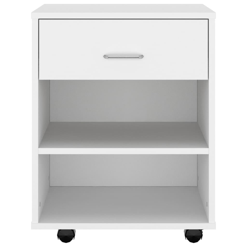 Kontener na kółkach, biały, 46 x 36 x 59 cm, mobilna szafka biurowa z materiału drewnopochodnego z 4 kółkami, na biurko, szafka pod drukarkę jako szafka na dokumenty do biura lub gabinetu