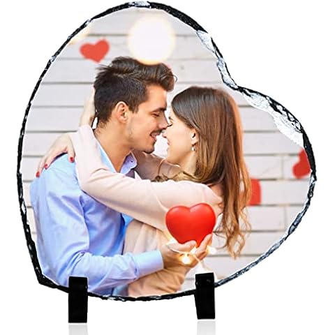 Personalized Rock Slate Photo Frame Custom Heart Shape Plaque Customized Picture Memorial Flagstone Wedding, Birthday, Valentine's Day, Mother & Father's Day - 5.9 * 5.9IN Cover