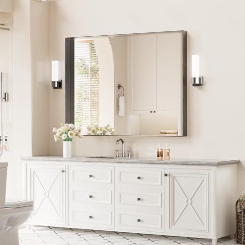 Image of Koonmi Bathroom Wall Mirror, 40x30 Black Mirror for Over Sink