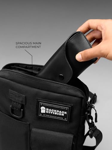 Image of The Souled Store Raven Sling Bags | Premium Polyester Matty Crossbody Bag | Compact Messenger Rucksack with Water-Resistant Lining & 11 inch iPad Sleeve for Men & Women