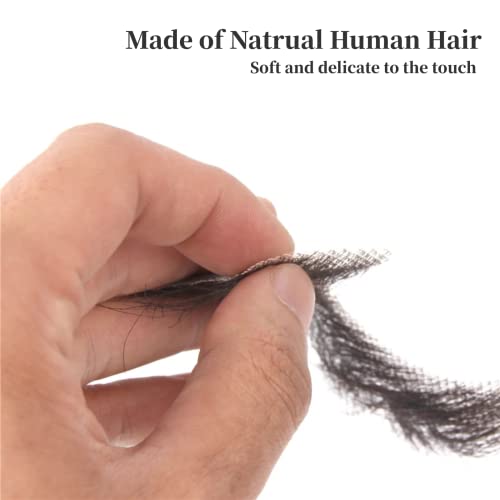 Human Hair Fake Mustache, Realistic Beard Fake Facial Hair, Artificial Goatee For Entertainment Drama Party Movie Prop (Black) #TOP4