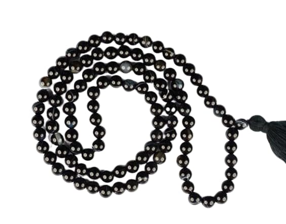 Gemstone Gallery Real Quality Sulemani Hakik Mala Original Certified सुलेमानी हकिक माला Religious Black Akik Mala Black Agate Hakik Mala Solemani Hakik Sulemani Kala Hakik Japa Mala For Gift Purpose