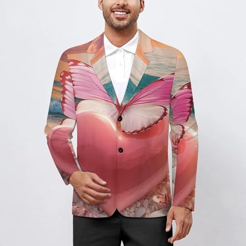Sunset Beach Heart Rose Butterflies Classic Suits Blazer for Men