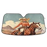 ZOEO Windshield Sun Shade Cowgirl Cowboy Horse View Front Window Block UV Shades Visor Reflective Retractable for Car SUV Trucks, c539s1091