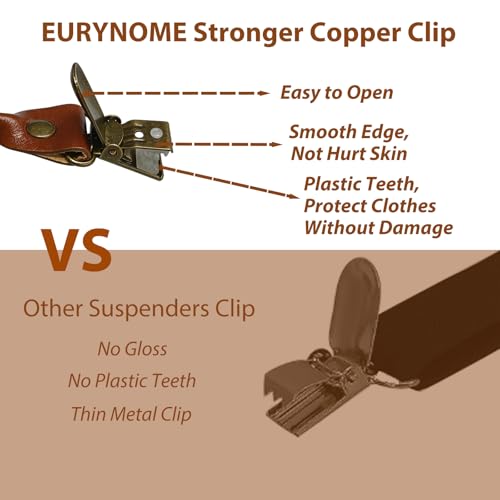 Image of EURYNOME Leather Suspenders For Men, Brown Genuine Leather Suspenders Groomsmen Gifts