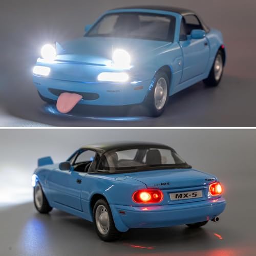 Image of 1:24 Mazda Miata MX-5 Blue Model Toy Car with Pullback, Removable Top, Blinking Lights with Sound and Bright Lights