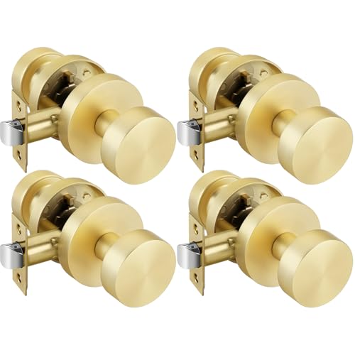 Image of Goldenwarm Gold Door Knobs Passage, Zinc Alloy Keyless Brushed Gold Door Knobs Interior for Hallway & Closet & Living Room, Non-Locking Function, Adjustable & Reversible (4 Pack)