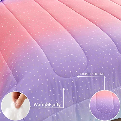 Yogeneg Pink Glitter Rainbow Kids Comforter Set Twin Size For Teen Girl Women, Metallic Printed Comforter With Pillowcase,Ultra Soft Microfiber 2 Piece Bedding Set,All Season (Rainbow A, Twin) #TOP5