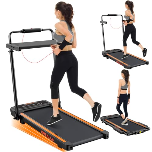 Walking Pad with 12% Incline, Under Desk Walking Pad Treadmill with Adjustable Height Handle Bar & Removable Desk, 3 in 1 3.5HP Foldable Treadmill 300lbs Capacity for Home Office with Remote Control by Orealla - Used condition - US$247.38