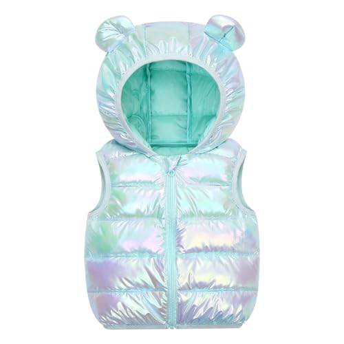 JiAmy Kids Winter Gilet, Boys Girls Shiny Vest with Hood Lightweight Sleeveless Jacket Outwear for Spring Autumn Winter Sky blue for 4-5 Years