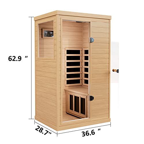 KUNSANA 1 Person Infrared Sauna, Infrared Sauna Indoor,Home Sauna Low EMF Infrared Saunas, 1050Watt, Canadian Hemlock, Smart Display, 2 Bluetooth Speakers, Eye-Protection Reading Lamp