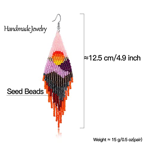 Bohemian Large Long Tassel Beaded Dangle Earrings Native Handmade Boho Statement Big Fringe For Women Girls (Colorful) #TOP4