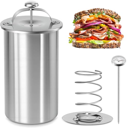 Stainless Steel Ham Maker with Thermometer 304 Food-Grade Deli Meat Press Mold 2-2.5 Lbs Capacity Easy to Use & Dishwasher Safe for Homemade Ham Luncheon Meat Bacon - Home & Commercial Use