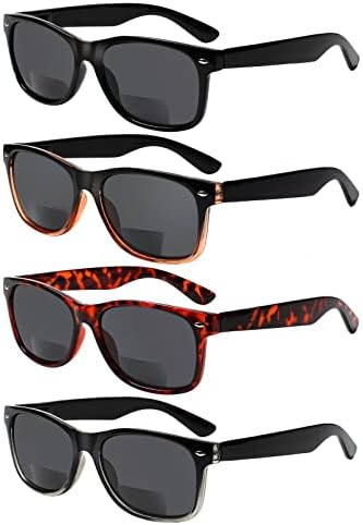 4 Pack Bifocal Reading Glasses Grey Lens Spring Hinge Outdoor Sunglasses Fashion Bifocal Sun Readers for Men Women