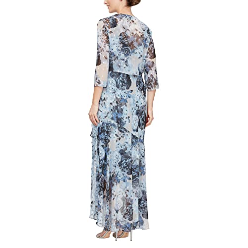 Image of Alex Evenings Womens Sleeveless Printed Chiffon Midi Spring /Summer Mother of The Bride Dress with Jacket & High-Low Hemline