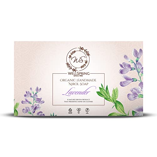 Image of Wellspring (Pack of 4) Handmade Nirol Natural Washing Laundry Soap Bar | Veg, Organic And Chemical Free| Baby Safe| For Sensitive Skin| Lavender Fragrance |(480 gms)