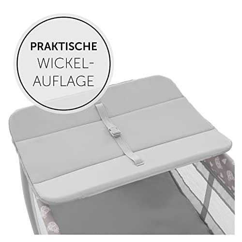 hauck Kinderreisebett Sleep N Play Center mit Neugeboreneneinhang, Wickelauflage, Tragetasche, Rollen, Schlupf, Klein Zusammenklappbar, Baby Reisebett Kleinkind ab Geburt bis 15 kg (Teddy Grey)