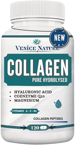 Collagene e Acido Ialuronico - Collagene Idrolizzato con Acido Ialuronico Coenzima Q10 + Vitamina C + Magnesio, Vitamina A - B6 - Collagene Completo Integratore - Collagen Venice Nature Generico - integratore