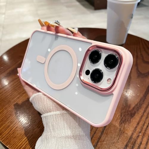 Étui iPhone 15 Plus rose transparent pour charge sans fil en voyage
