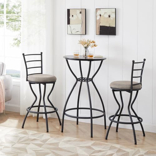 AMZOSS Bistro Dining Set 3 Piece, Modern Round Counter Height Pub Table with 2 Swivel Bar Stools, Metal Frame and Built-in Wine Rack, Space Saving Dining Set for Kitchen Breakfast, Living Room - Thumbnail 3