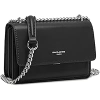 David Jones - Pequeño Bolso Bandolera Cadena Mujer - Bolsos de Hombro Cruzado Cuero PU - Mensajero Crossbody Bag - Bolso Mano Zip Embrague Clutch Pochette Noche Telefono - Negro