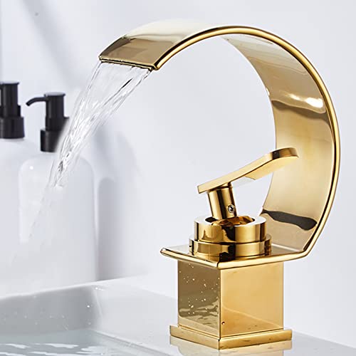 Robinet de lavabo de salle de bain cascade en laiton or - 3