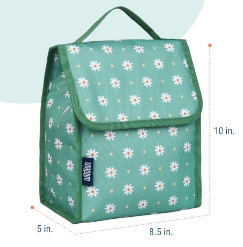 Image of Wildkin Insulated Lunch Bag for Kids, Daisy | 10 x 8.5 x 5 in insulated fold-flat lunch bag with touch closure, sturdy carry handle and wipe-clean lining.