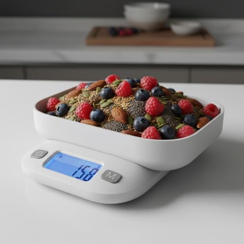 Image of SLO Digital Kitchen Weighing Scale 5kg | 2-in-1 Detachable Bowl & Lid Design | 1g Accuracy | g /ml /oz /lb Units | Tare Function | LCD Display | Slim & Compact | 5 Years Warranty - Model K570 (White)