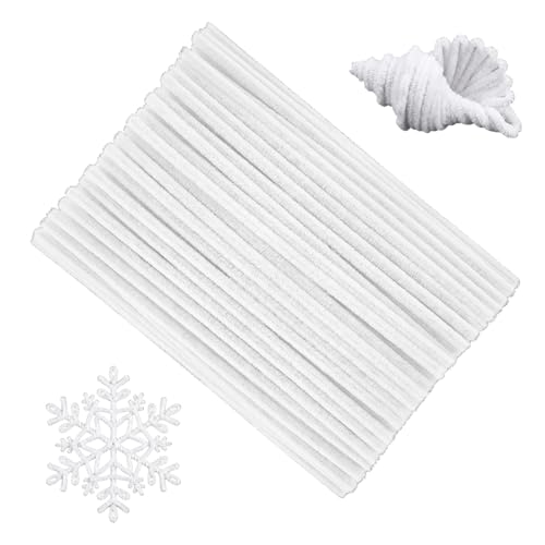 White Pipe Cleaners Craft,100pcs Craft Supplies Chenille Stems Arts & Crafts for DIY Valentines Day Decorations,Flowers Making Pipe Cleaners White Bulk Gifts for Her Room Decor,Art Supplies for Kids